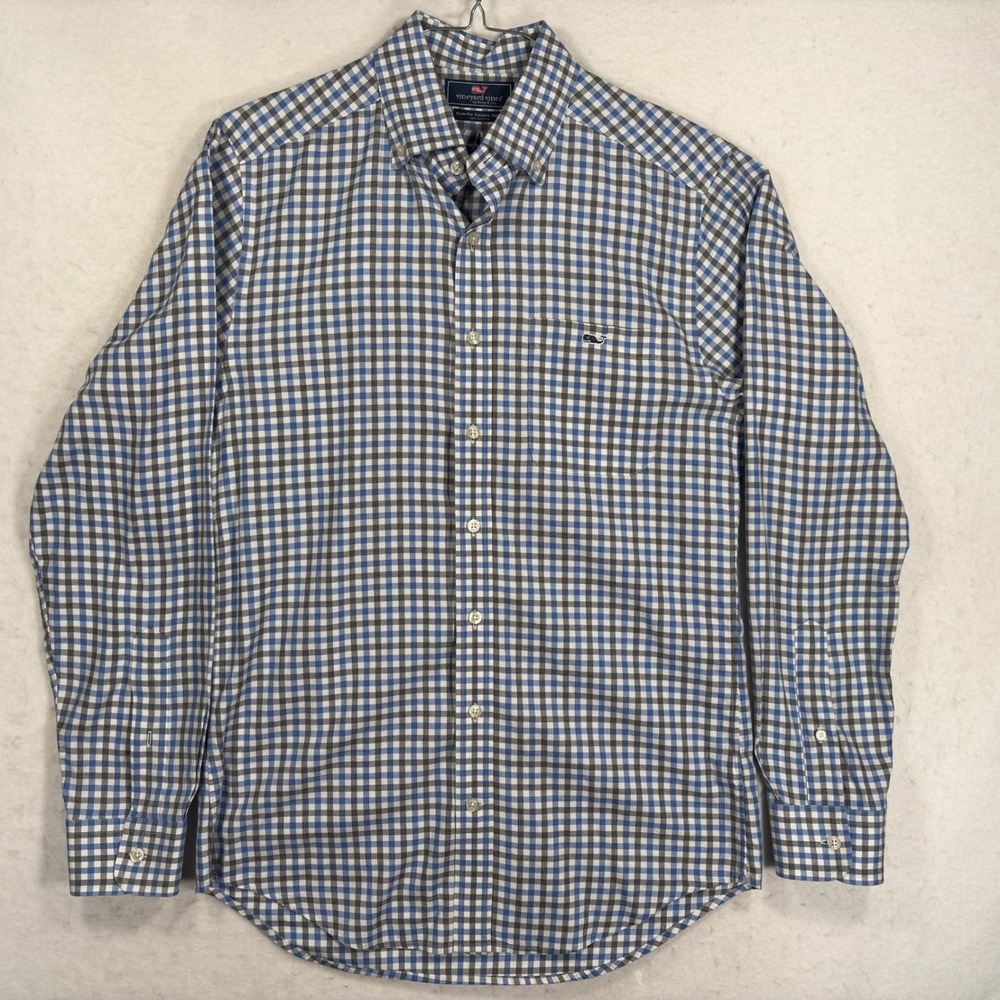 Vineyard Vines Slim Fit Tucker Shirt Blue Grey Gingham Button Down Mens Small